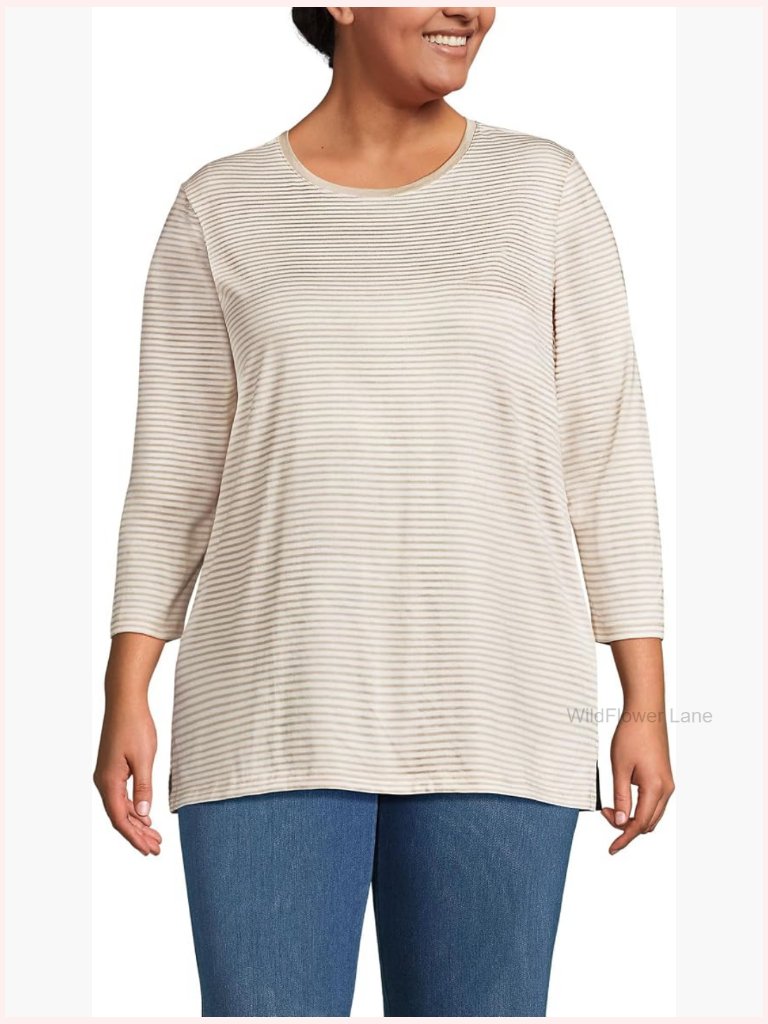 3/4 Sleeve Supima Cotton Tunic Relaxed Fit Tunic Top